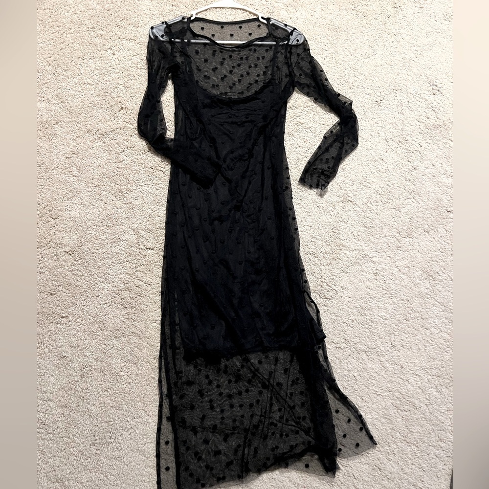 Black polka dot mesh dress